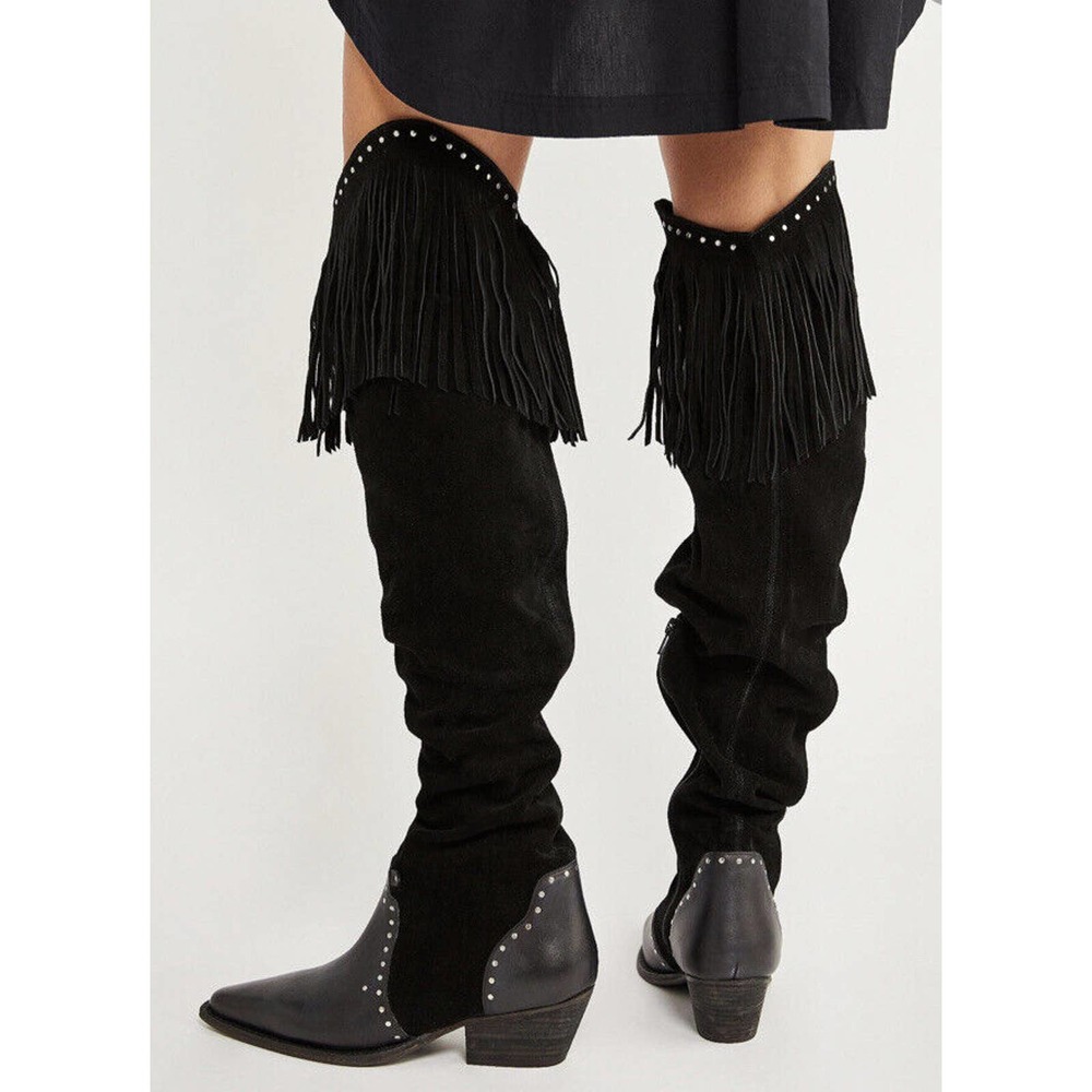 Free People Fringe Sage Boots Size 8/38 Leather Over The Knee High